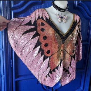 Pristine Vintage Butterfly Sequined Silk Top
1970's Dominique